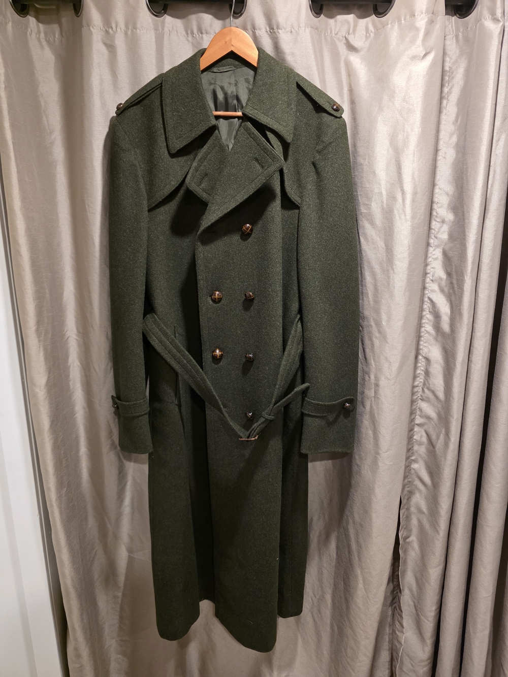 Double-Breasted Men's Trench Coat in Dark Olive Green